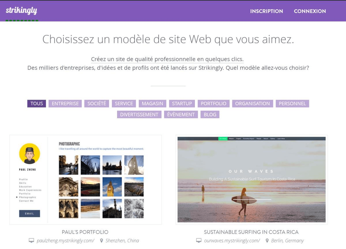 null Modèles de sites Strikingly